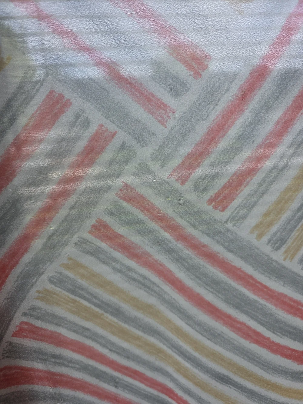 Vintage Vana Silk Scarf  Red Gray Beige Geometric Square Hand Rolled Hem Mod